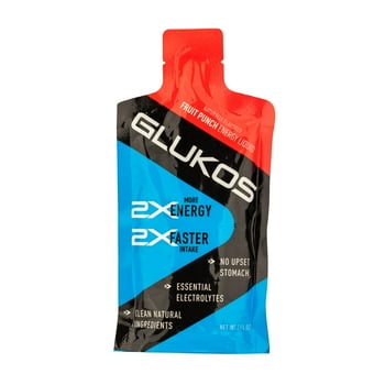 Glukos Energy Gel | Fruit Punch | 2 Ounces | Gluten-Free, Dairy-Free, Soy-Free and Vegan | For Exercise, Running and Performance | Sports tion for Home & Gym