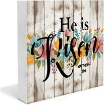 Rustic Easter Office Desk Decor - Cute He Is Risen Matthew 28:6 Easter Wood Sign - Farmhouse Easter Tiered Tray Decoration 5"x5"