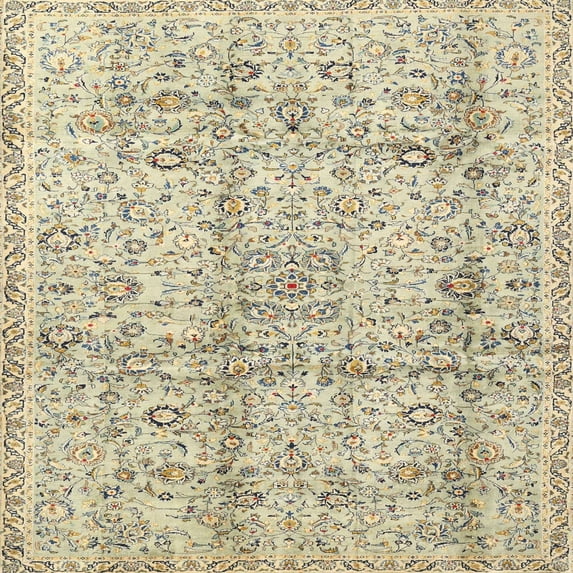 Ahgly Company Machine Washable Indoor Square Traditional Khaki Gold Area Rugs, 4' Square