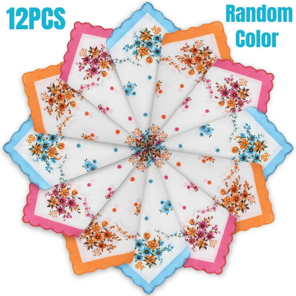 12pcs Floral Print Hankies, DISEN 11.8'' x11.8'' Soft Cotton Handkerchiefs for Women, Classic Pocket Square, Random Color