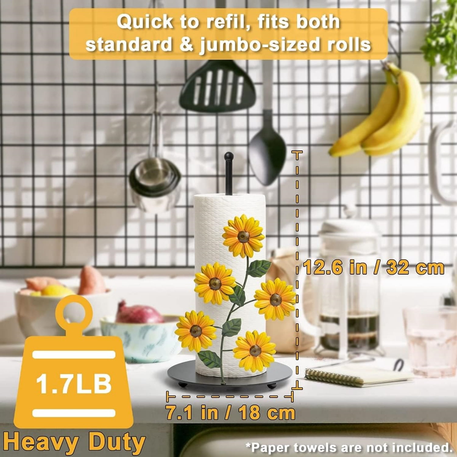 Sunflower Paper Towel Holder Sunflower Kitchen Decor and Accessories Yellow Farmhouse Paper Towel Holder Cute Kitchen Decor Sets Countertop Country Stuff Home Vintage Rustic Unique Counter Gift