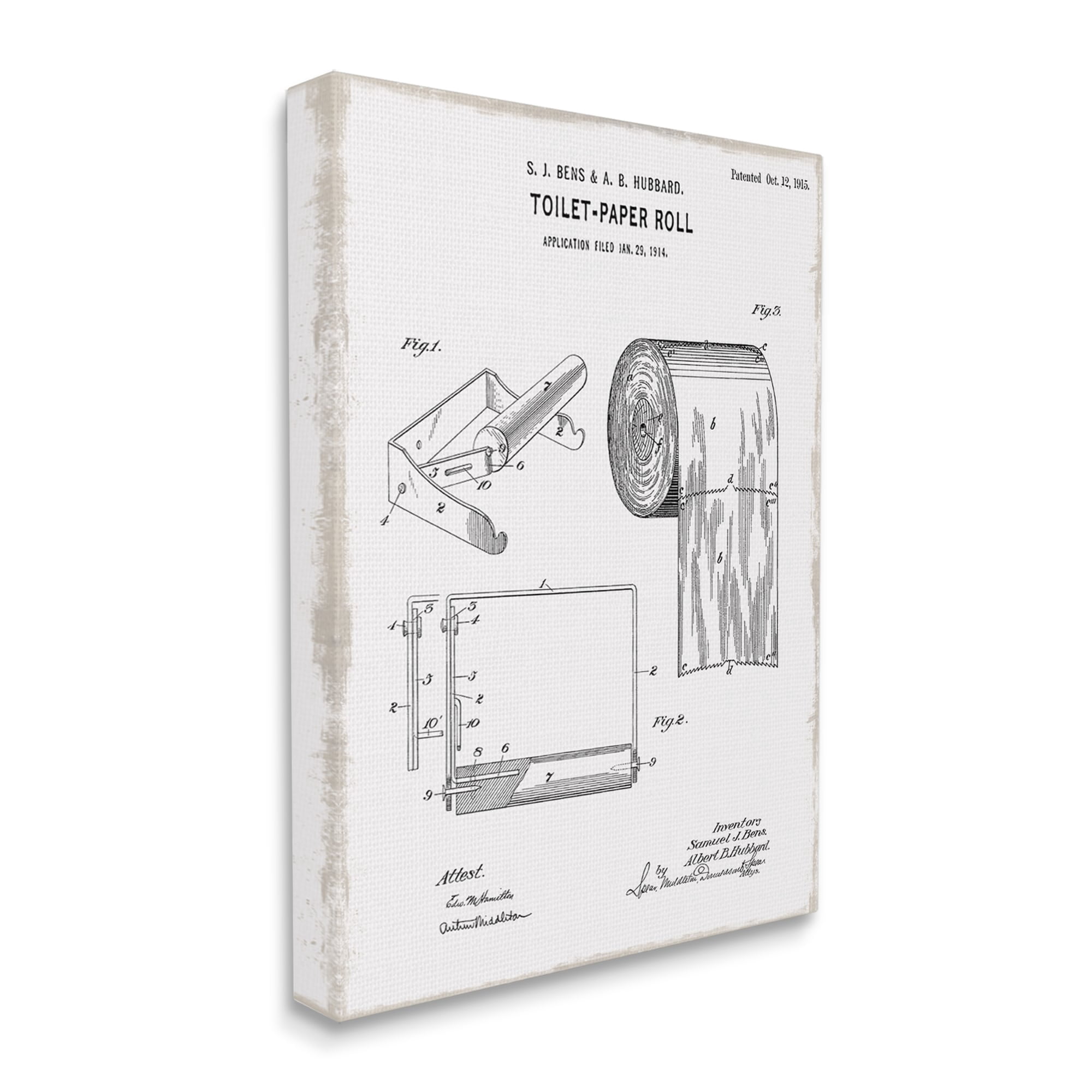 Stupell Industries Bathroom Toilet Paper Roll Vintage Blueprint Diagram , 36 x 48, Design by Kelly Donovan