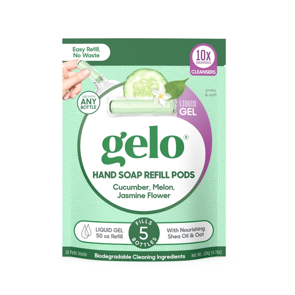 Gelo Hand Soap Refill Pods Cucumber Melon Jasmine Flower, 4.7 Oz
