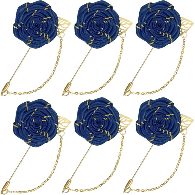 Rose Brooch Pin Cloth Flower with Gold Leaf Brooch, Lapel for Men Wedding Accessories