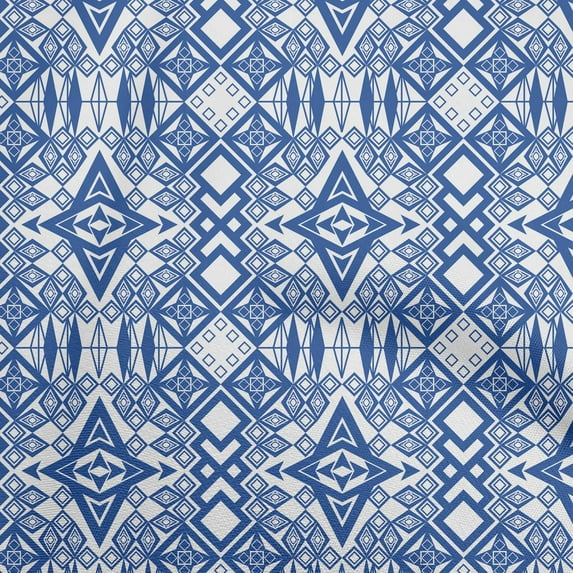 oneOone Cotton Poplin Twill Medium Blue Fabric Ikat Craft Projects Decor Fabric Printed By The Yard 56 Inch Wide