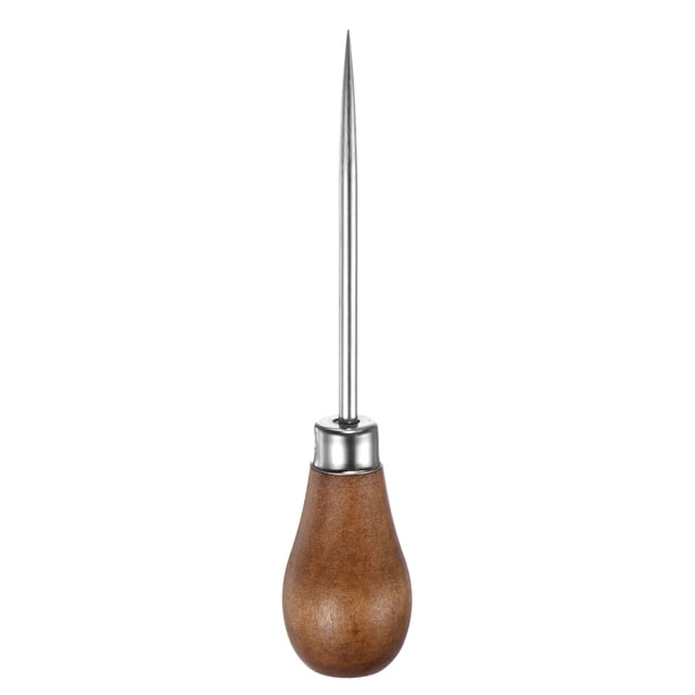 Uxcell Herramienta de Costura Manual Awl Punch de Gourd Único con Mango de Madera, Color Madera