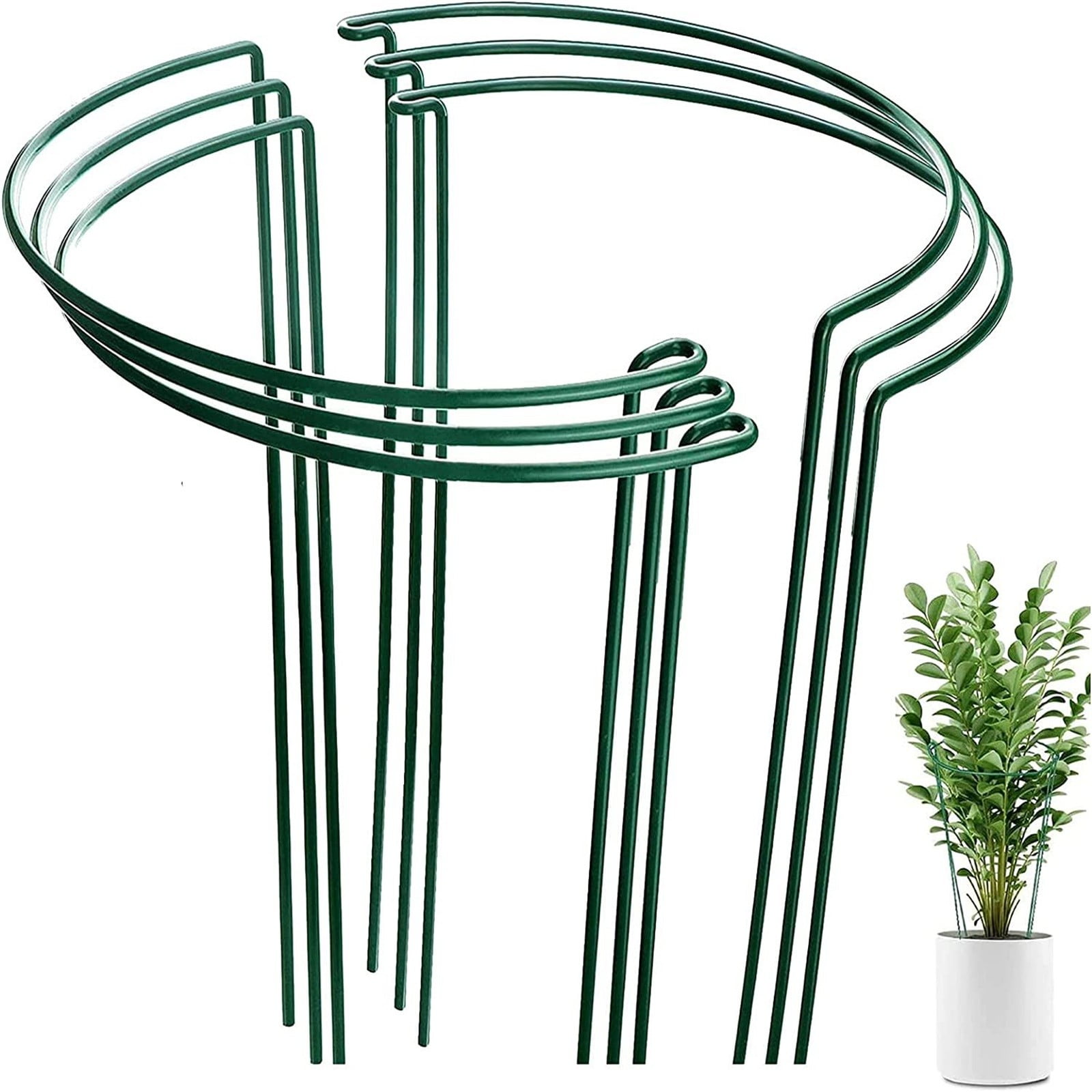 4pc Plant Support Stakes, Assembled Garden Trellis for Climbing Plants, Semicircle Plant Climbing Frames for Orchids, Tomatoes, Flowers, Vegetables - Sturdy Metal Plant Stakes with Easy Assembly, Dur