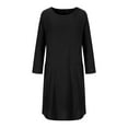 thumbnail image 4 of SMihono Clearance Solid Color Long Dresses for Women Fashion Casual Crew Neck Long Sleeve Cotton Linen Mid Calf Dresses for Women Pocket Female Outwear Black XL, 4 of 8