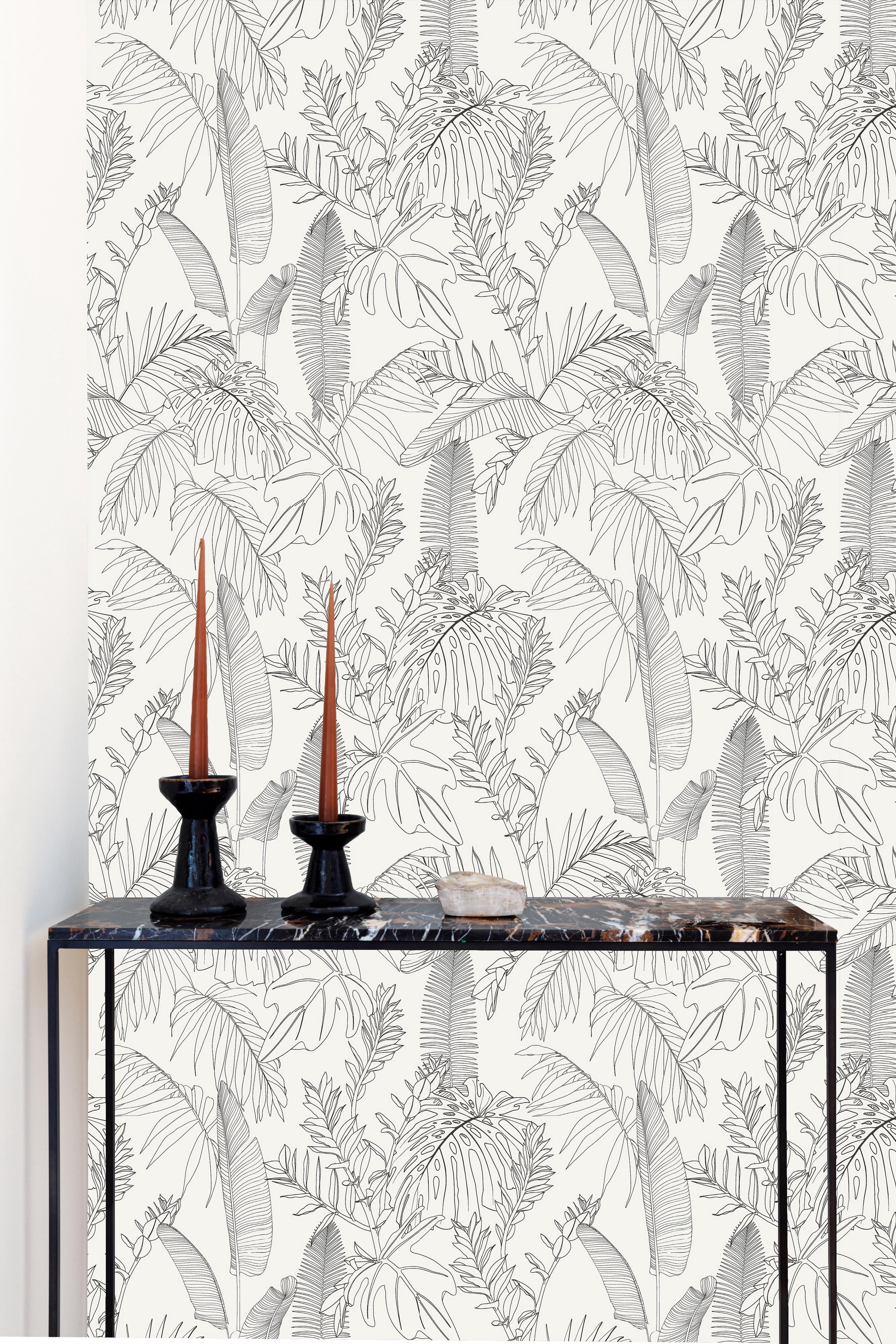 White Tropical Leaves Botanical Printed Non-Woven Non-Pasted Textured Wallpaper 57 Sq. Ft.