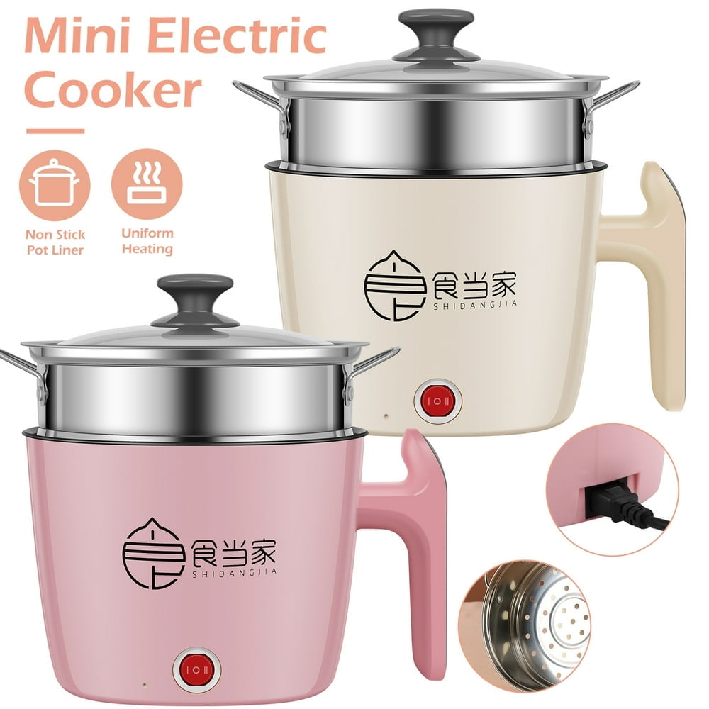 Electric Hot Pot with Steamer 55oz Non stick Mini Electric Cooker 2 Speed Electric Portable Electric Pot Cooker with Over Heating Boil Dry Protection
