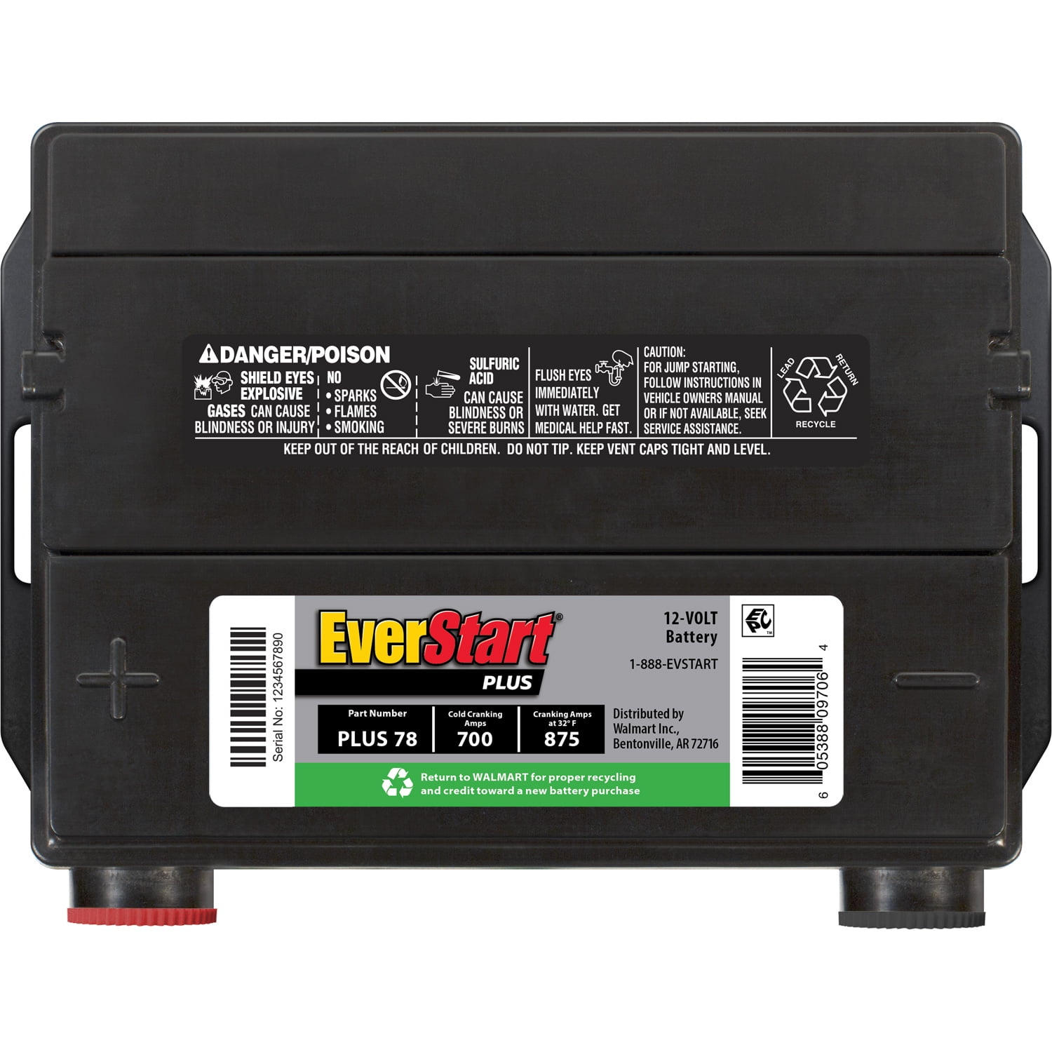EverStart Plus Lead Acid Automotive Battery, Group 78 12 Volt, minimum 600 CCA