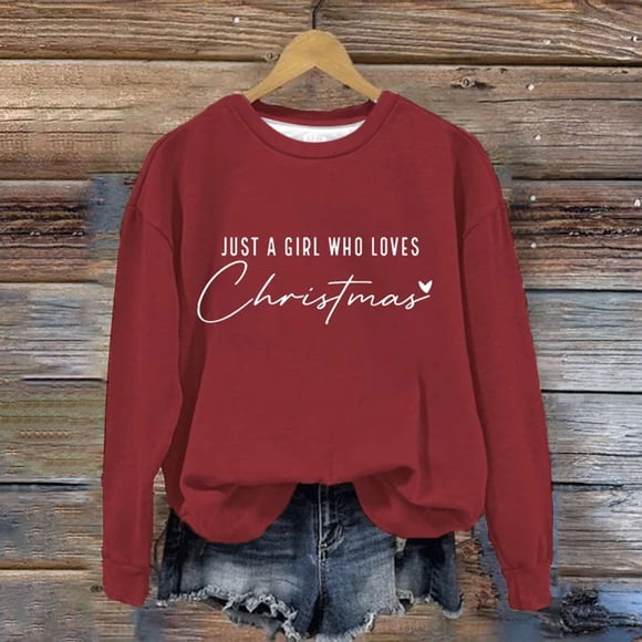 DondPO Essentials Hoodie Hoodies for Women Just A Girl Who Loves Christmas Sweatshirt Xmas Sweater Crewneck Pullover Tops Funny Christmas Shirt Gifts Graphic Hoodies Sweatshirt for Women Red XL