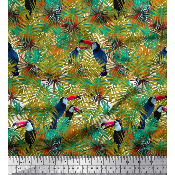 Soimoi Viscose Chiffon Fabric Leaves & Toucan Bird Print Fabric by Yard 42 Inch Wide