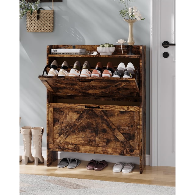 Yeshouse Zapatero con 3 cajones abatibles, zapatero de madera con estante ajustable, zapatero para entrada, zapatero oculto para pasillo y sala de estar