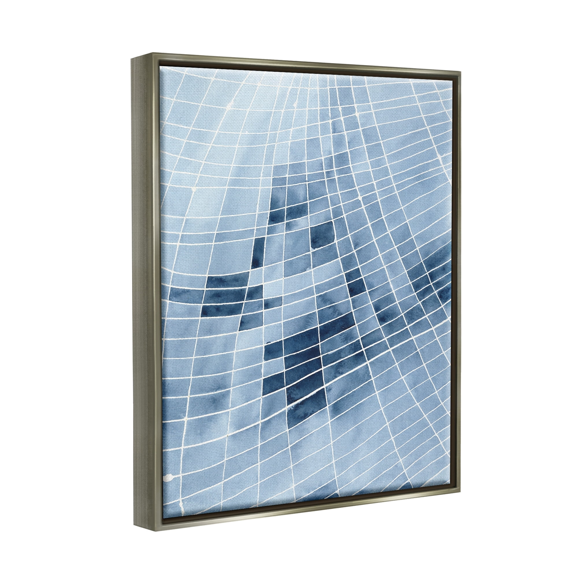 Stupell Industries Abstract Blue Squares Shapes Modern White Outlines Painting Luster Gray Floating Framed Canvas Print Wall Art, Design by Regina Moore