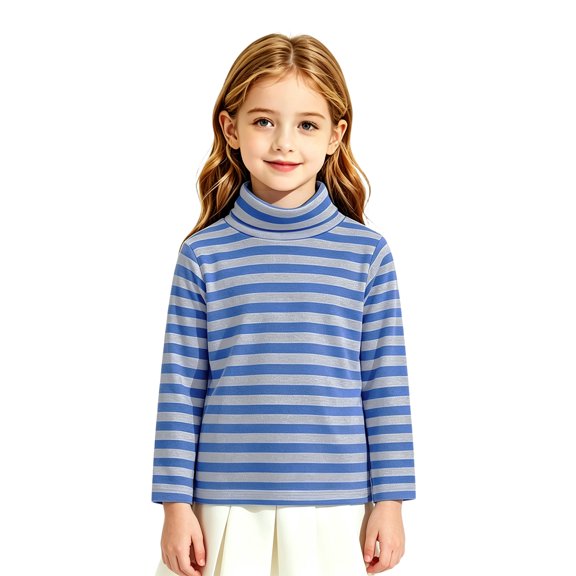 Girls Striped Turtleneck Shirt Kids Long Sleeve Mock Neck Layering Tee Fall Winter School Casual Top