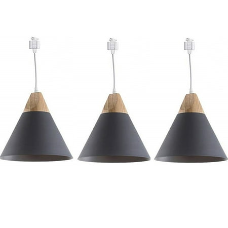 

FSLiving H-Style Track Mount Pendant Fixture Scandinavian Style Pendant Lights for Kitchen Hanging Lamp Modern Wood and Aluminium Light Customizable Grey - 3 Lights