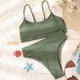 thumbnail image 3 of Women High Waisted Ribbed Cami Bikini Set Army Green M-US8, 3 of 4
