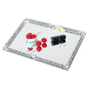 PICKTEAM Glass Tray Mirrored Bottom Decorative Vanity Tray Simple Home Decor Crystal Tray Mirrored Tray (Silver)