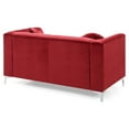 thumbnail image 3 of Rustic Loveseat Burgundy Velvet Tufted Couch with Pillows & Chrome Legs, 3 of 5