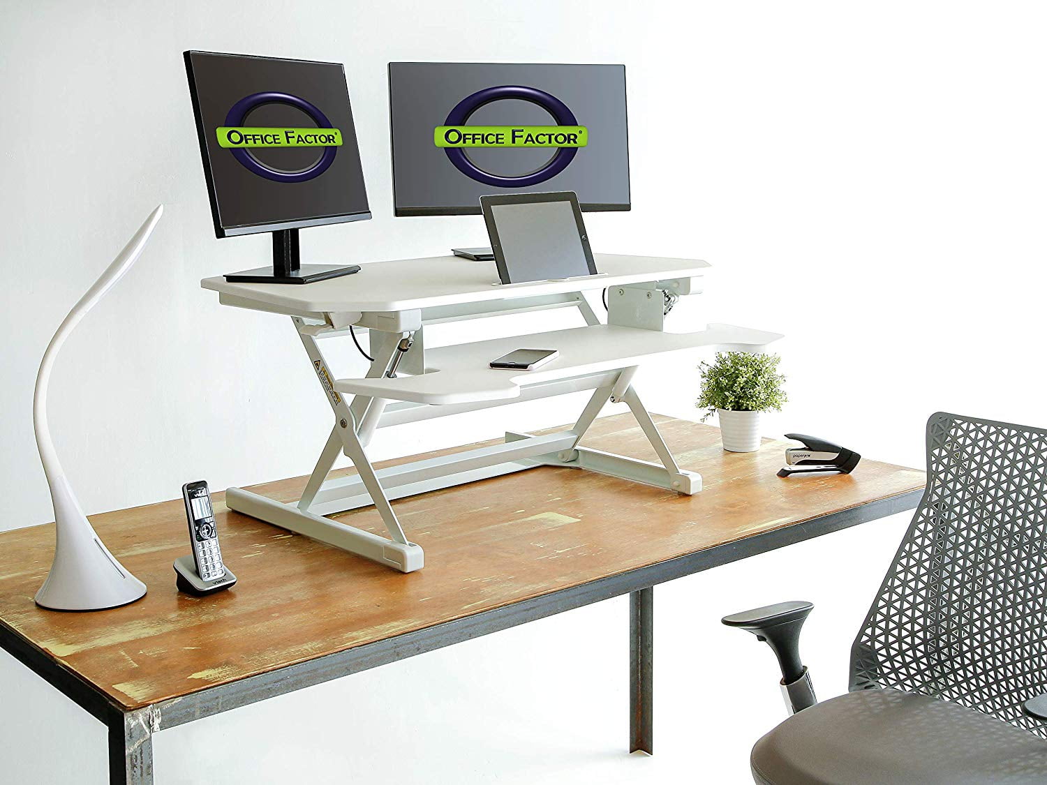 Office Factor Adjule Standing Desk For Home Or Stand Up With Computer Riser Keyboard Tray Tablet Holder 38 Inch Wide Platform