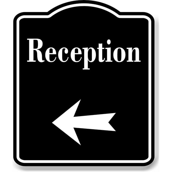 Reception Left Arrow BLACK Aluminum Composite Sign, 20"x24"