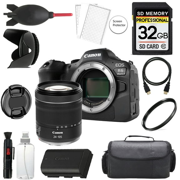 Canon EOS R6 Mark II Mirrorless Camera w/ 24-105mm IS STM f/4-7.1 Lens   32GB   Bag  UV Filter- Basic Kit (International Version)