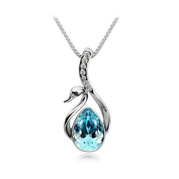 KATGI Fashion Autumn Swan Crystal Pendant Necklace in Ocean Blue