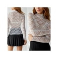 thumbnail image 6 of Argulvti Women Long Sleeve Tops Polyester Turtleneck Sheer Lace Basic Shirt Casual Pullover, 6 of 7