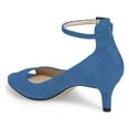 thumbnail image 3 of YDN Women Sexy Peep Toe Elegant Kitten Low Heel Sandals Trendy Ankle Unique Buckle Straps Pumps Party Shoes Size 10 Blue, 3 of 4