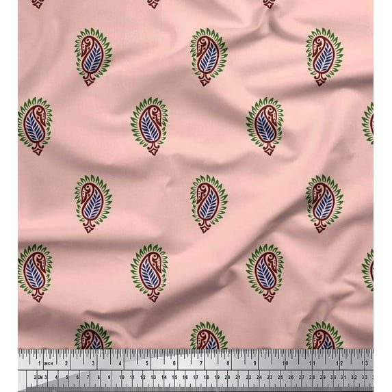 Soimoi Japan Crepe Satin Fabric Paisley Block Decor Fabric Printed Yard 42 Inch Wide