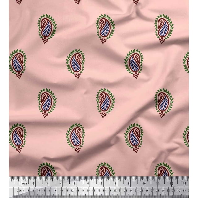 Soimoi Modal Satin Fabric Paisley Block Fabric Prints by Yard 42 Inch Wide