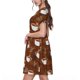 thumbnail image 2 of Fotbe Cute Sloths Bear Relaxing In Coffee Cup Vestido Largo de Moda para Mujer, Vestido Tipo Camiseta con Manga Corta y Estilo Casual a Rayas y Bloques de Color, 2 of 6