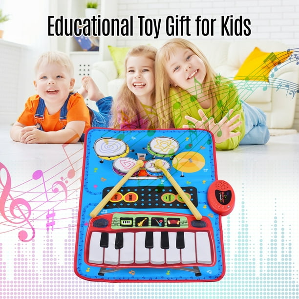 Yeacher 70 * 45 cm Tapis Musical électronique Kit Piano et Batterie Tapis  de Jeu Musical 2 en 1 Jouets éducatifs musicaux pour Enfants Enfants 