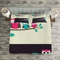 thumbnail image 3 of Ambesonne Cartoon Quilted Bedspread Set 3 Pcs, Family of Owls, Queen Size, Multicolor, 3 of 3