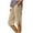 Khaki, variant on Women's Summer Striped Half Pants - Loose Straight Leg Knee-Length Pants with Pockets & Side Slit Buttons S-2XL Breathable & Comfy for Every Occasion