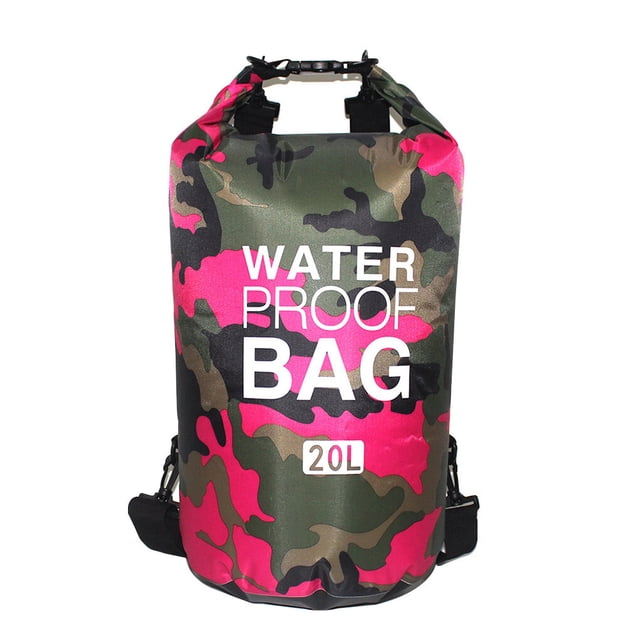Sac de Natation Gonflable 2 L Sac Sec Multifonction Grande Capacité Antipoussière Lavable Pochette de Rangement Bouée Sports Nautiques Rose Rouge Camouflage 23x63 cm