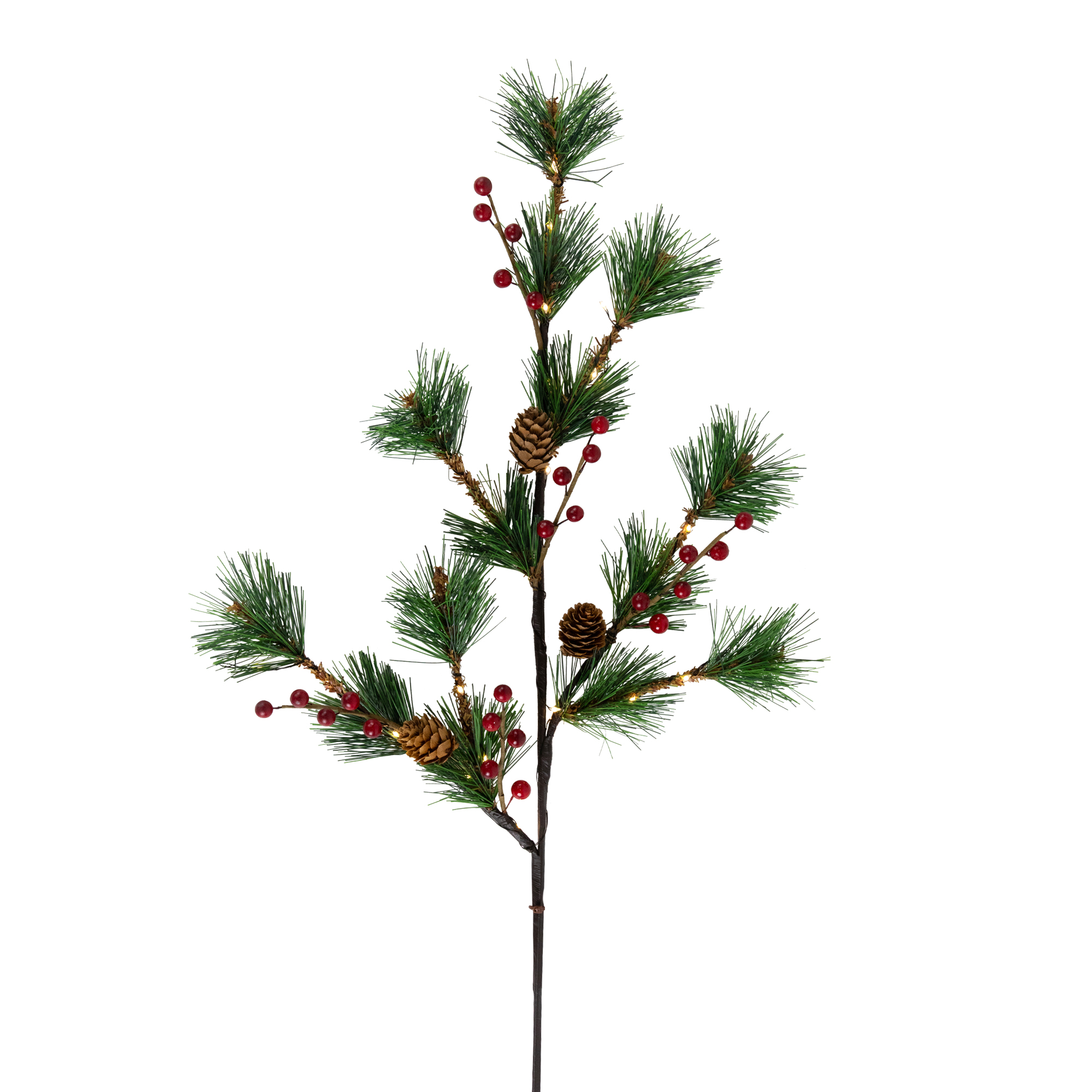 Northlight Lighted Berry and Pinecone Christmas Pine Spray - 29" - Warm White