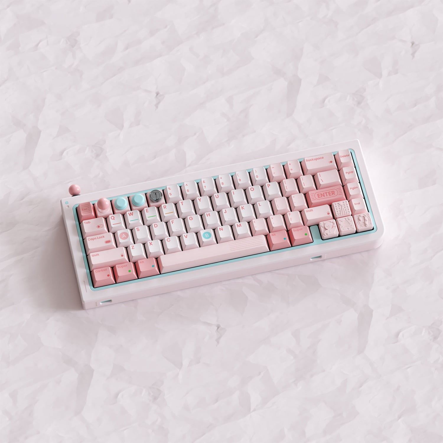 80Retros Game Boy Style Pink Candy PBT Keycap Set, Retro Gaming Keycaps for Mechanical Keyboard, 140 Keys Full Set
