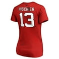 thumbnail image 3 of Women's Nico Hischier Red New Jersey Devils Authentic Stack Name & Number V-Neck T-Shirt, 3 of 3