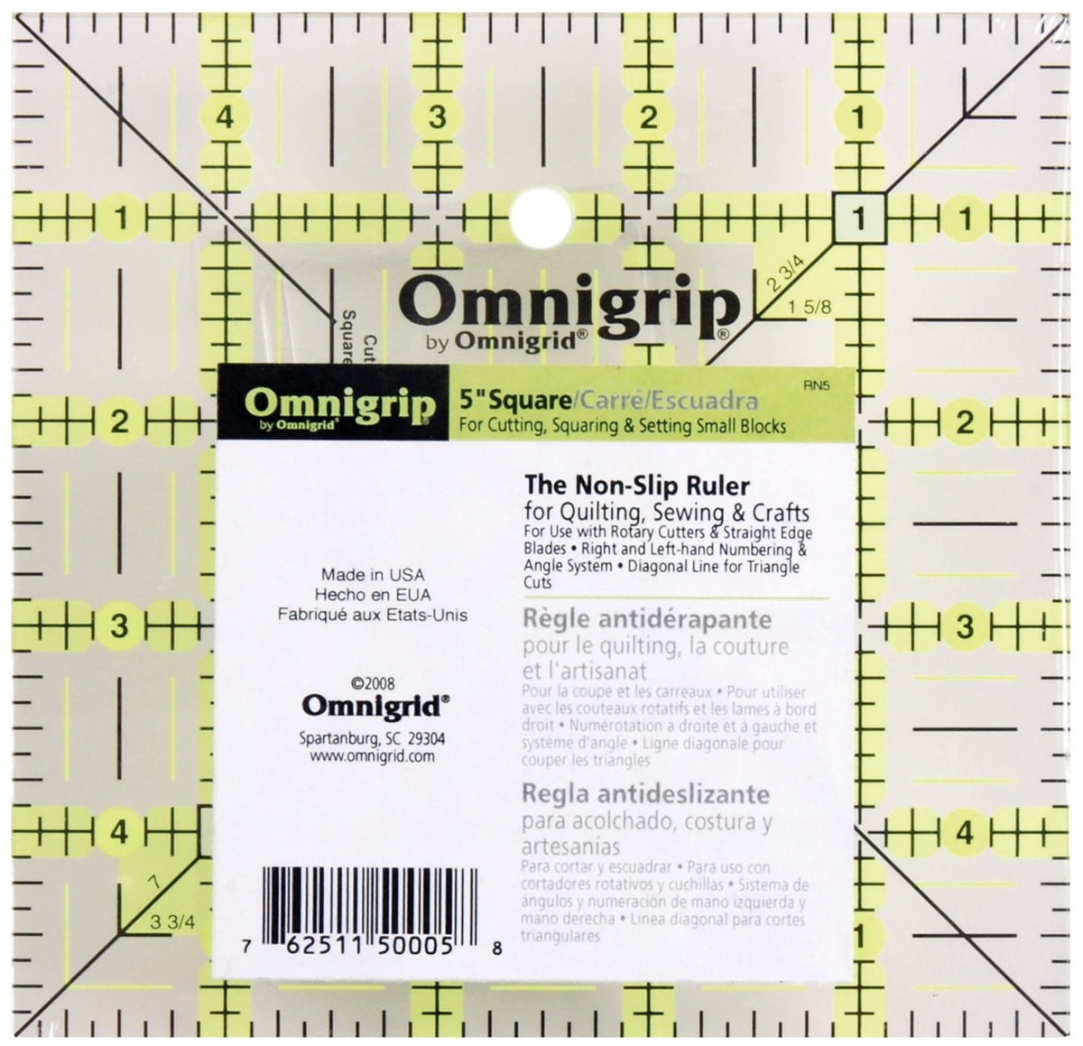Omnigrip 5" x 5" Non-Slip Square Quilting Ruler by Omnigrid