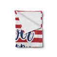 thumbnail image 2 of Saying Soft Flannel Fleece Throw Blanket, Never Stop Dreaming Words Frame Print over Stripes United States Theme Design, Cozy Plush for Indoor and Outdoor Use, 50" x 70", Red Indigo, by Ambesonne, 2 of 6