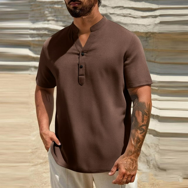 pstuiky camisa de manga larga para hombre, Camisas de manga larga con cuello alto y botones sólidos para hombre Tops de talla grande para hombre l