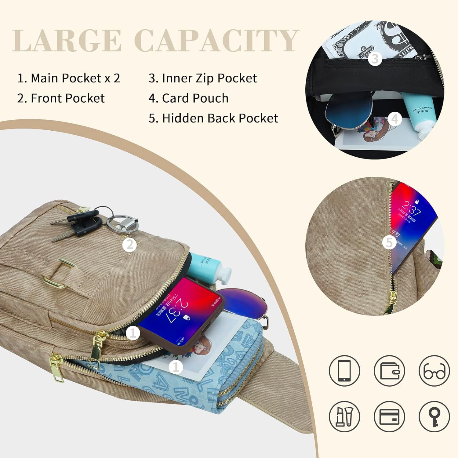 Small Sling Bag For Women，Casual Crossbody Sling PU Leather Bags，Anti-Theft Crossbody Bags，Sling Purses for Travel