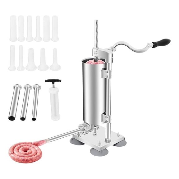 Sausage Stuffer Manual 6LBS/3L, 15-Piece Sausage Maker Kit, Stainless Steel Vertical Meat Filler for Kitchen Restaurant