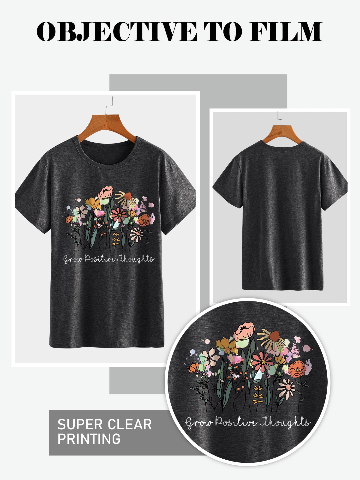 ZXSXSY Women's Graphic Tees Positive Thoughts Floral Letter