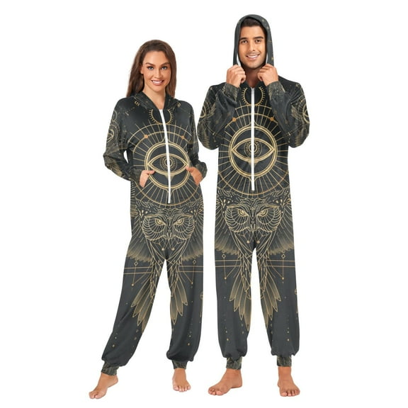 Owl Wings Spread Adult Onesie Pajamas Slim Fit Christmas One Piece Suit Pjs for Women and Men Hooded Zipper