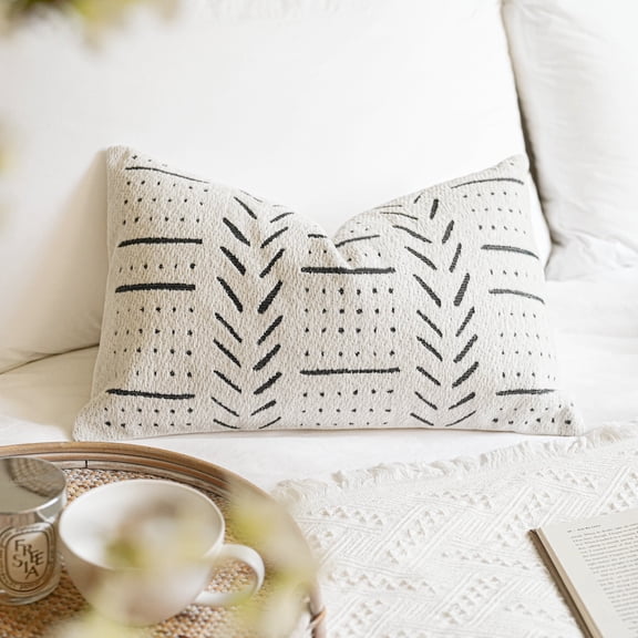 BlissBlush Off White Decorative Lumbar Throw Pillow Covers 12X20, Set of 2, Boho Farmhouse Cushion Cover, Soft Accent Pillowcase for Couch Sofa Bed Living Room Home Décor