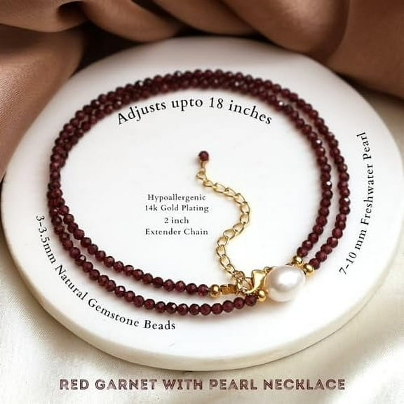 Red Garnet Beaded Necklace with Pearl Choker Crystal Jewelry Lightweight January Birthstone Gifts Hypoallergenic 18 Inch Gold Plated Necklaces For Women