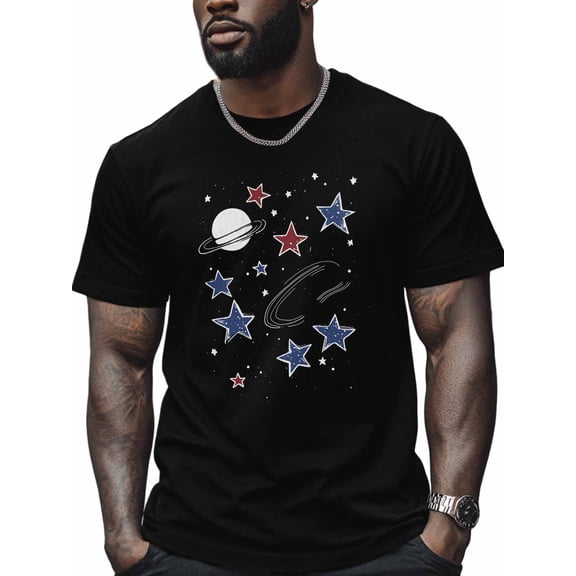 Starry Sky Men's T Shirts Universe T-Shirt for Men Stars Crew Neck Tees Cotton Tops, Black, S